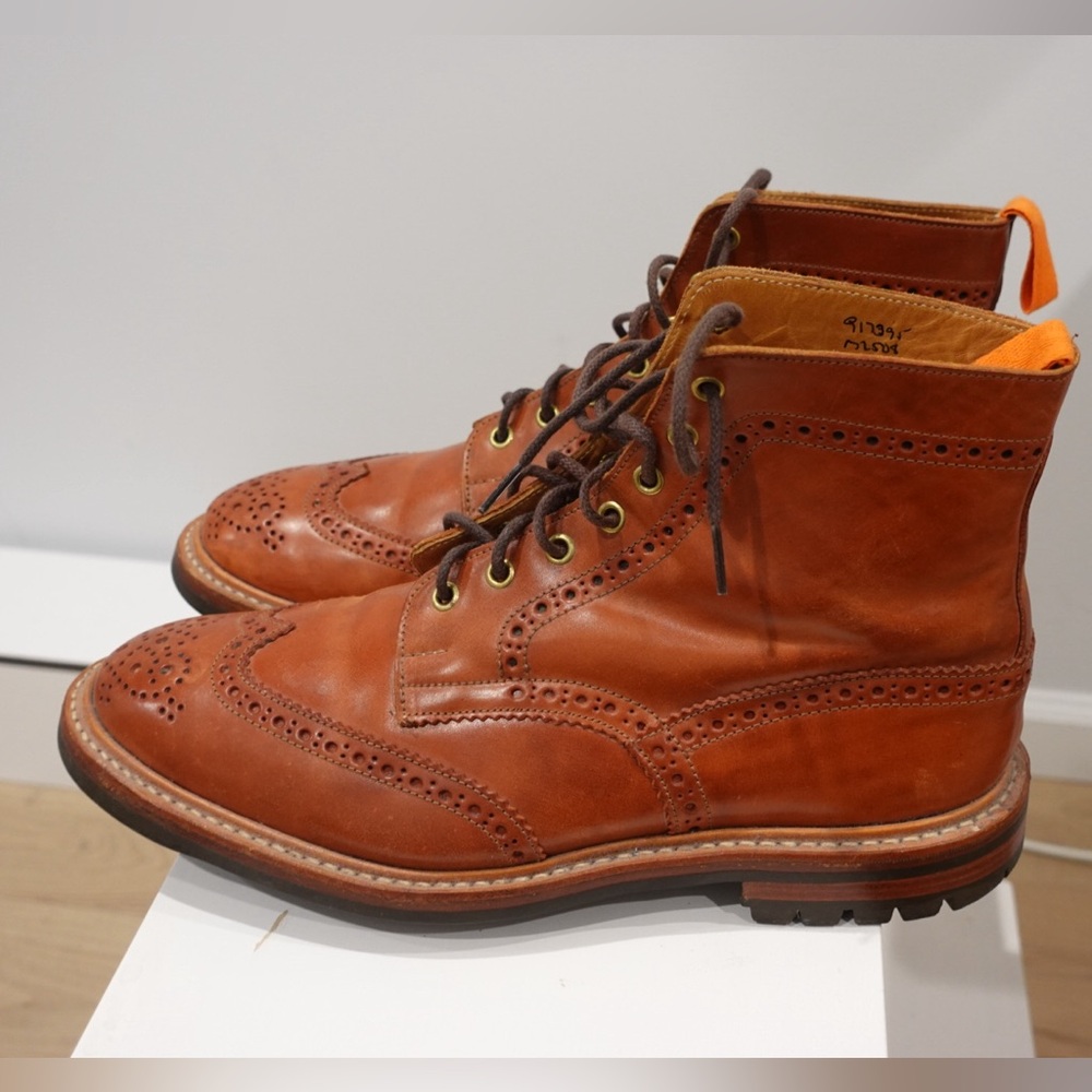 Trickers x The Bureau Belfast Stow Boots in Orange Shell Cordovan